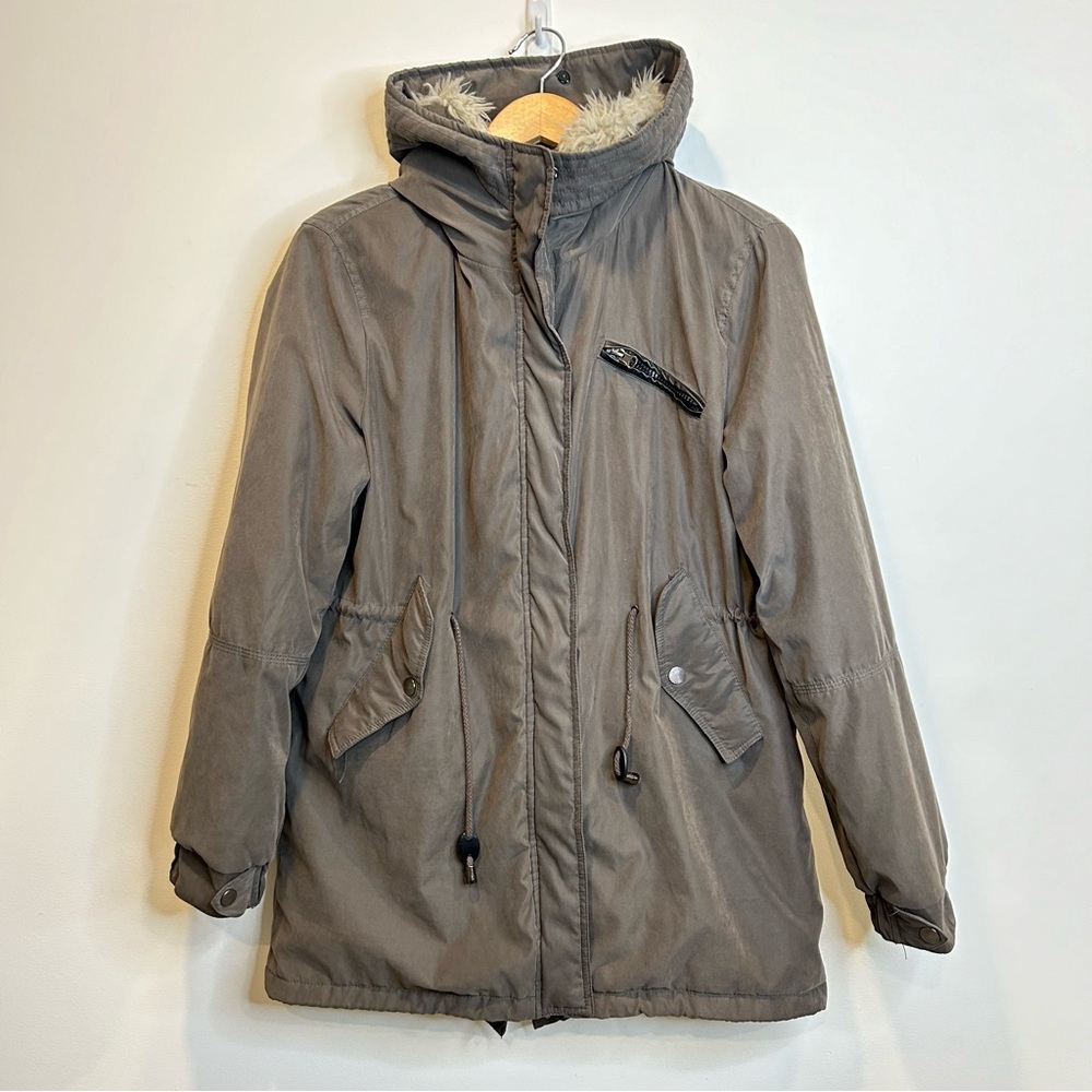 Forever 21 Fur Hooded Parka Coat Jacket Brown